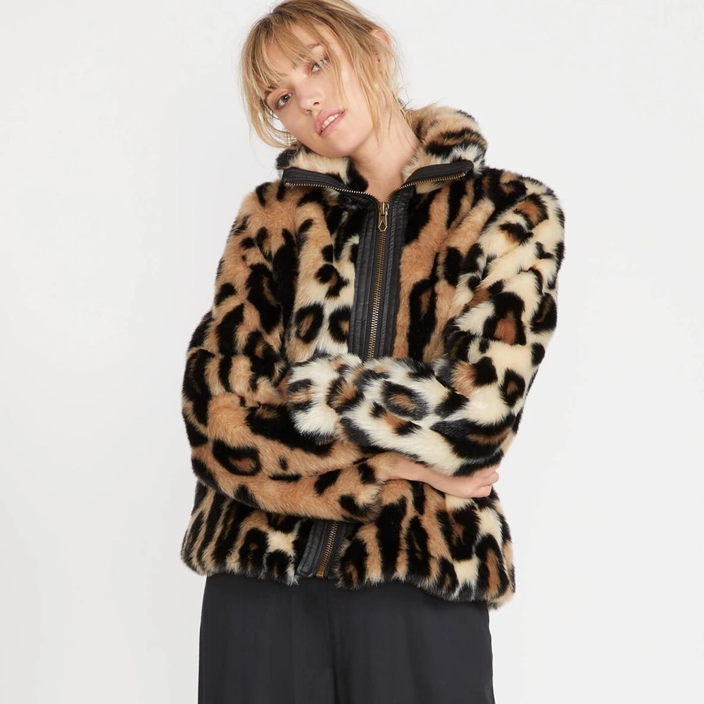 Volcom Leopard Print Faux Fur Jacket